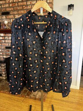 ✨ The Korner Sheer Printed Blouse NWT Size Large | PTP 21 Chic Statement Top ✨